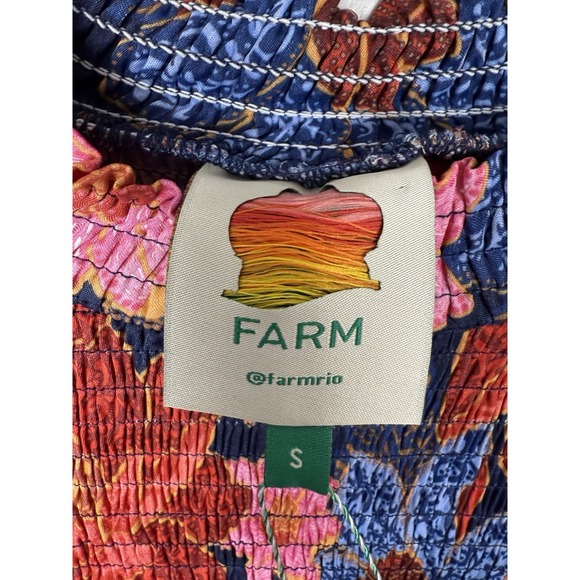 NWT Farm Rio Navy‎ Garden Smocked Mini Dress Size S Lenzing Ecovero Floral Boho - Picture 9 of 14